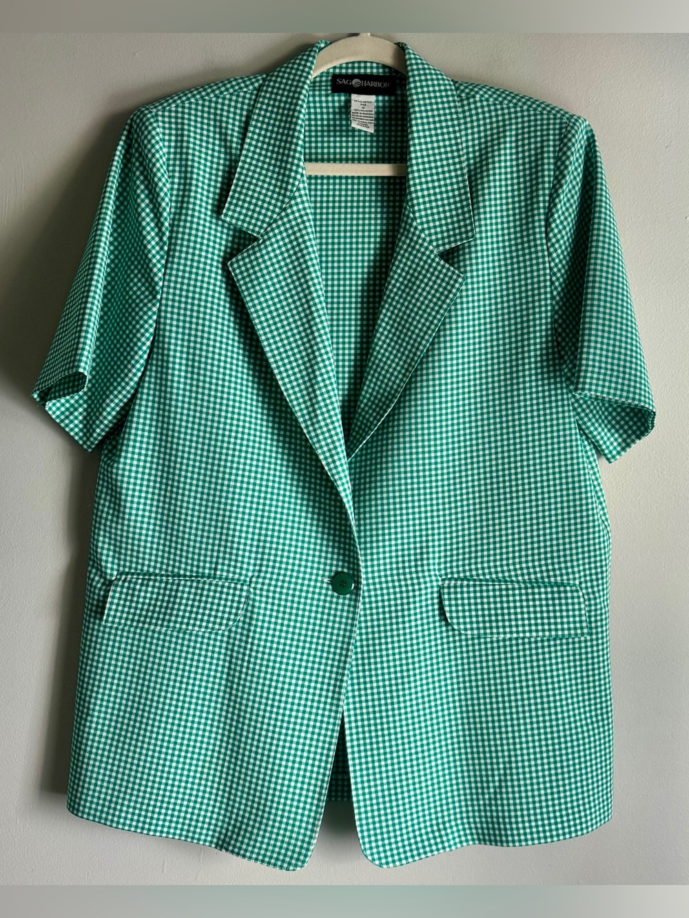 Sag Harbor Vintage 90’s Green Gingham Short-Sleeve Blazer Jacket Size 12